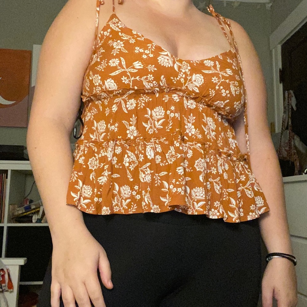 Forever 21 Orange Floral Print Tank Top